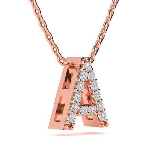 Letter A Diamond Initial Necklace In 14K Rose Gold With 13 Diamonds