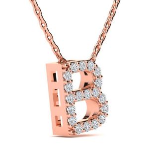 Letter B Diamond Initial Necklace In 14K Rose Gold With 13 Diamonds
