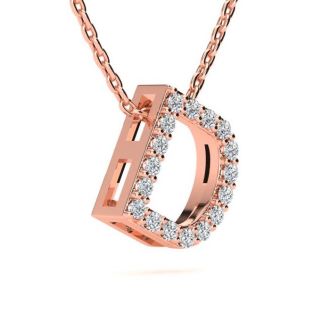 Letter D Diamond Initial Necklace In 14K Rose Gold With 13 Diamonds