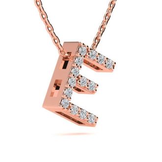 Letter E Diamond Initial Necklace In 14K Rose Gold With 13 Diamonds