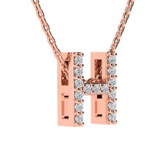 Letter H Diamond Initial Necklace In 14K Rose Gold With 13 Diamonds