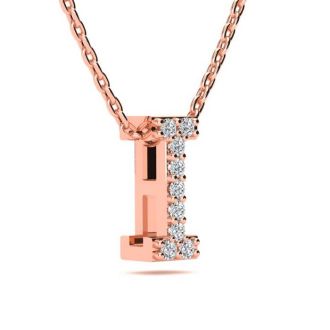 Letter I Diamond Initial Necklace In 14K Rose Gold With 13 Diamonds