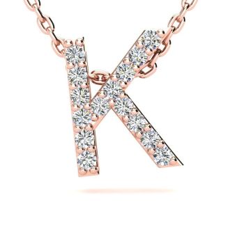 Letter K Diamond Initial Necklace In 14K Rose Gold With 13 Diamonds