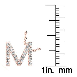 Letter M Diamond Initial Necklace In 14K Rose Gold With 13 Diamonds