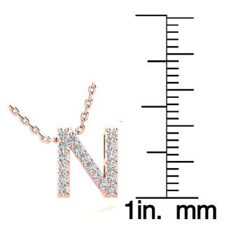 Letter N Diamond Initial Necklace In 14K Rose Gold With 13 Diamonds