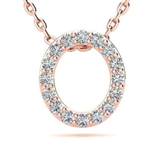 Letter O Diamond Initial Necklace In 14K Rose Gold With 13 Diamonds