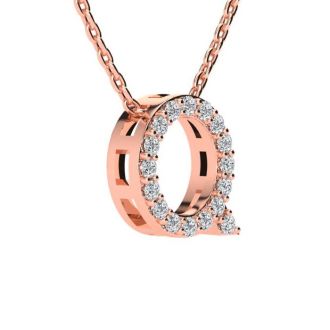 Letter Q Diamond Initial Necklace In 14K Rose Gold With 13 Diamonds