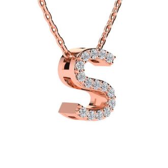 Letter S Diamond Initial Necklace In 14K Rose Gold With 13 Diamonds