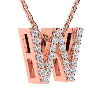 Letter W Diamond Initial Necklace In 14K Rose Gold With 13 Diamonds