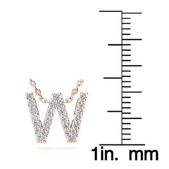 Letter W Diamond Initial Necklace In 14K Rose Gold With 13 Diamonds