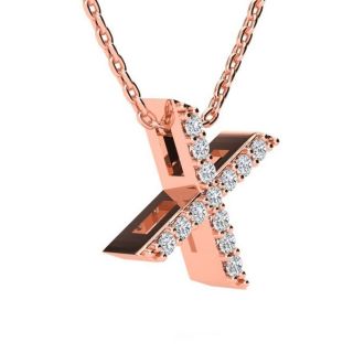 Letter X Diamond Initial Necklace In 14K Rose Gold With 13 Diamonds