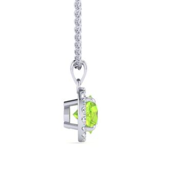 1 Carat Round Shape Peridot and Halo Diamond Necklace In 14 Karat White Gold
