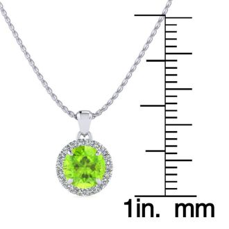 1 Carat Round Shape Peridot and Halo Diamond Necklace In 14 Karat White Gold