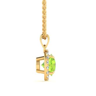 1 Carat Round Shape Peridot and Halo Diamond Necklace In 14 Karat Yellow Gold