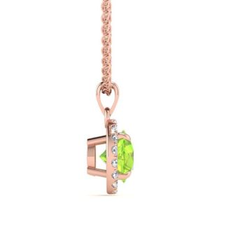 1 Carat Round Shape Peridot and Halo Diamond Necklace In 14 Karat Rose Gold