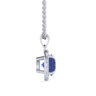 1 Carat Round Shape Tanzanite and Halo Diamond Necklace In 14 Karat White Gold