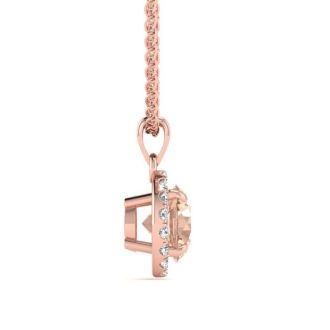 1 Carat Round Shape Morganite Necklace with Diamond Halo In 14 Karat Rose Gold With 18 Inch Chain
