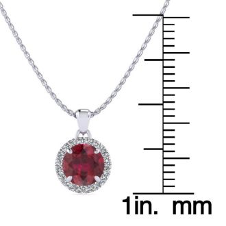 1 Carat Round Shape Ruby and Halo Diamond Necklace In 14 Karat White Gold