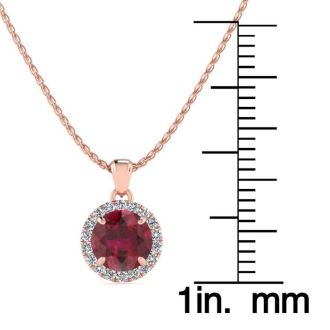 1 Carat Round Shape Ruby and Halo Diamond Necklace In 14 Karat Rose Gold