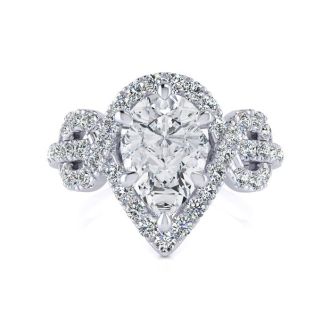 1 1/2 Carat Pear Shape Halo Diamond Fancy Engagement Ring In 14K White Gold (H-I, SI2-I1)