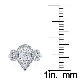 1 1/2 Carat Pear Shape Halo Diamond Fancy Engagement Ring In 14K White Gold (H-I, SI2-I1)