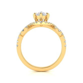 1 1/2 Carat Pear Shape Halo Diamond Fancy Engagement Ring In 14K Yellow Gold