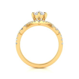 1 1/2 Carat Pear Shape Halo Diamond Fancy Engagement Ring In 14K Yellow Gold