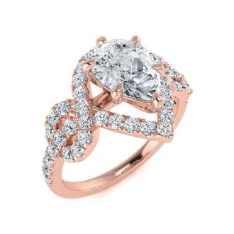 1 1/2 Carat Pear Shape Halo Diamond Fancy Engagement Ring In 14K Rose Gold