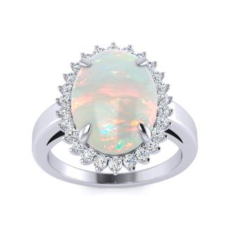4 Carat Ballerina Opal Ring with Diamonds In 14 Karat White Gold