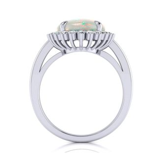 4 Carat Ballerina Opal Ring with Diamonds In 14 Karat White Gold