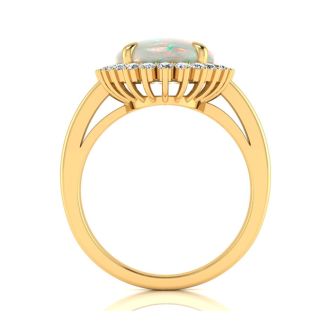 4 Carat Ballerina Opal Ring with Diamonds In 14 Karat Yellow Gold