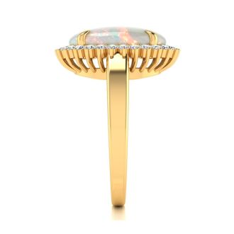4 Carat Ballerina Opal Ring with Diamonds In 14 Karat Yellow Gold