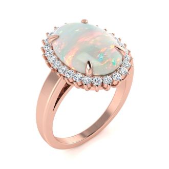 4 Carat Ballerina Opal Ring with Diamonds In 14 Karat Rose Gold