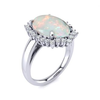4 Carat Ballerina Opal Ring with Diamonds In 14 Karat White Gold