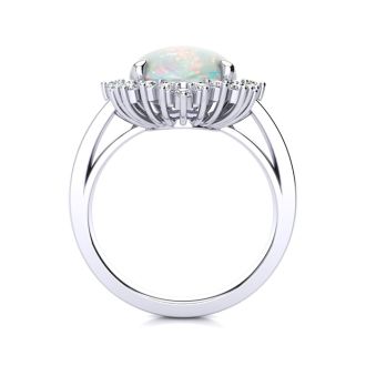 4 Carat Ballerina Opal Ring with Diamonds In 14 Karat White Gold