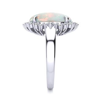 4 Carat Ballerina Opal Ring with Diamonds In 14 Karat White Gold