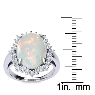 4 Carat Ballerina Opal Ring with Diamonds In 14 Karat White Gold
