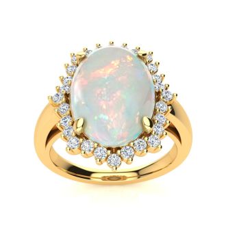 4 Carat Ballerina Opal Ring with Diamonds In 14 Karat Yellow Gold
