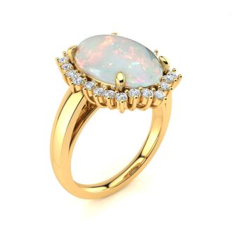 4 Carat Ballerina Opal Ring with Diamonds In 14 Karat Yellow Gold