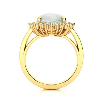 4 Carat Ballerina Opal Ring with Diamonds In 14 Karat Yellow Gold