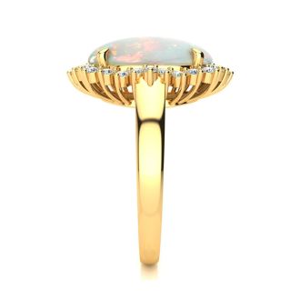 4 Carat Ballerina Opal Ring with Diamonds In 14 Karat Yellow Gold