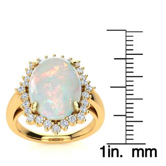 4 Carat Ballerina Opal Ring with Diamonds In 14 Karat Yellow Gold
