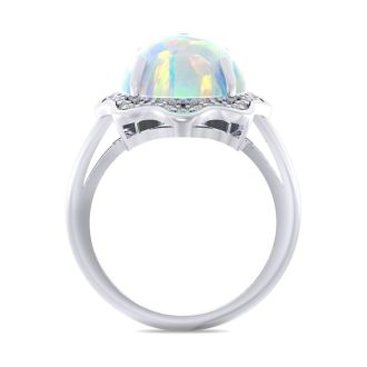 5 Carat Opal Ring with Halo Diamonds In 14 Karat White Gold
