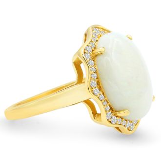 5 Carat Opal Ring with Halo Diamonds In 14 Karat Yellow Gold