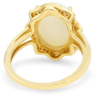5 Carat Opal Ring with Halo Diamonds In 14 Karat Yellow Gold