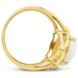 5 Carat Opal Ring with Halo Diamonds In 14 Karat Yellow Gold