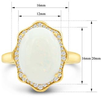 5 Carat Opal Ring with Halo Diamonds In 14 Karat Yellow Gold