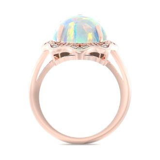 5 Carat Opal Ring with Halo Diamonds In 14 Karat Rose Gold