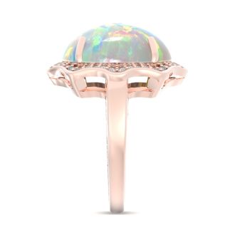 5 Carat Opal Ring with Halo Diamonds In 14 Karat Rose Gold