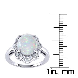 1-2/3 Carat Opal Ring and Halo Diamonds In 14 Karat White Gold